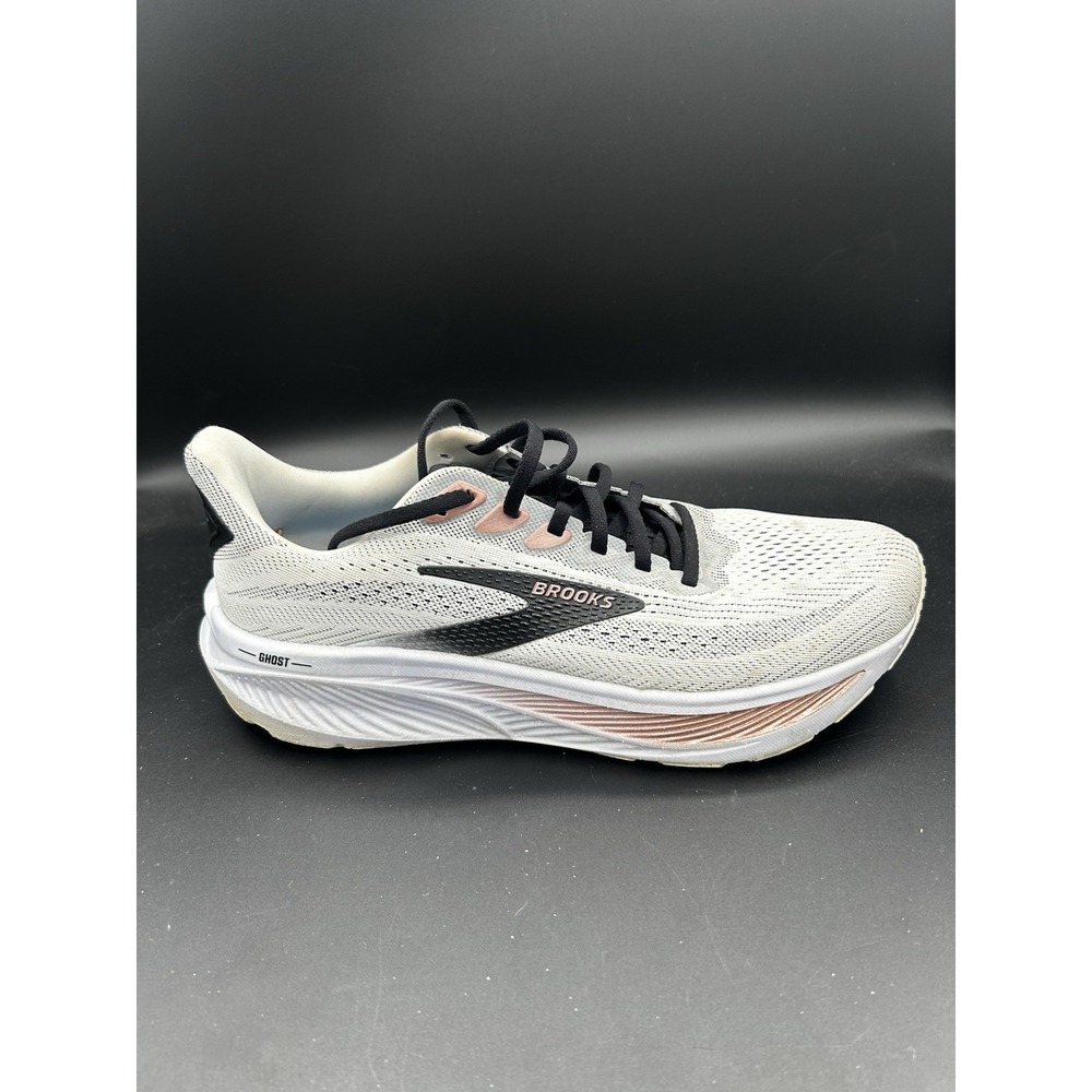 Women's Brooks Ghost 17, White/Black/Rose Gold, 10.5  Medium US